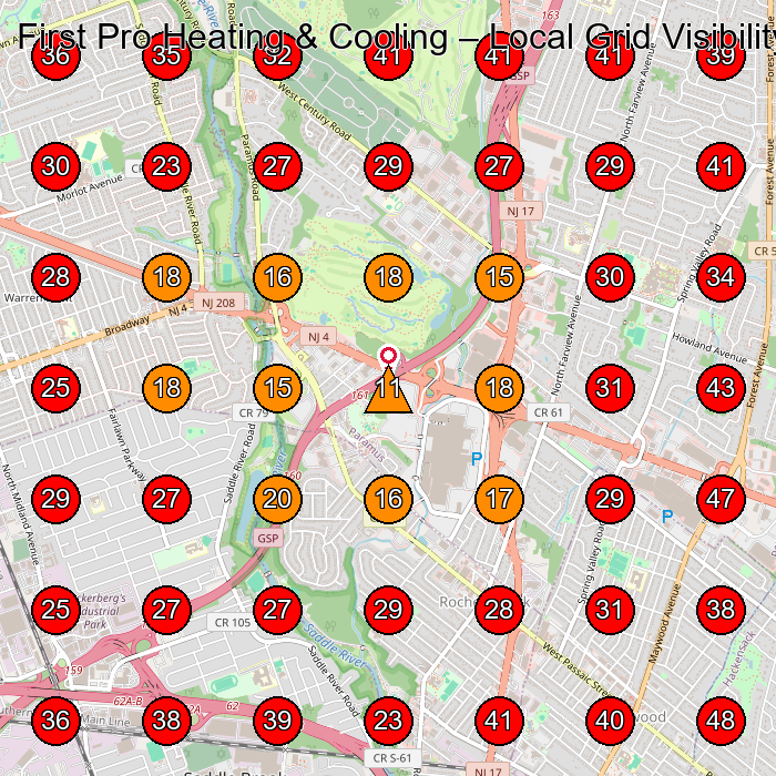 First Pro Heating & Cooling GeoGrid visibility map for Hvac Contractor in None